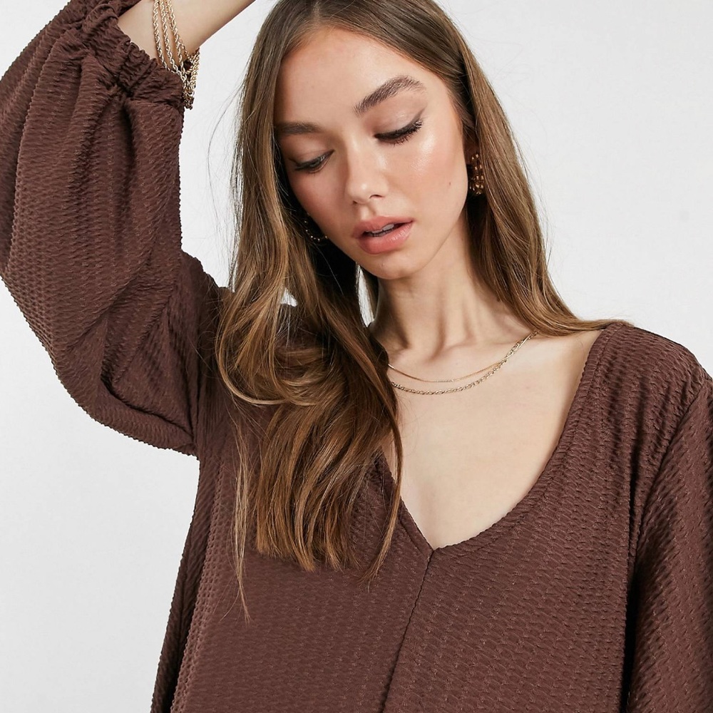 ASOS Design Textured Boho Smock Cottage-core Midi Dress V-neck